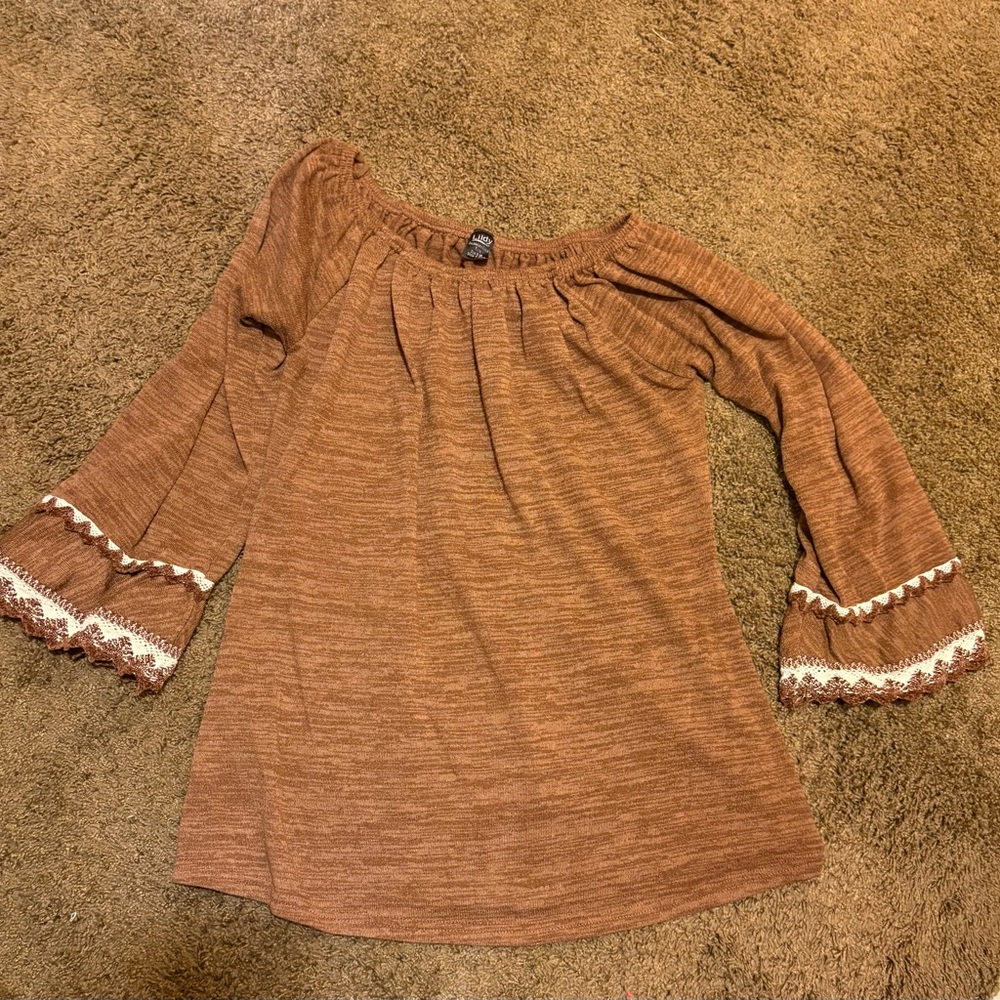 Women's Rust Brown Off-Shoulder Bell Sleeve Top